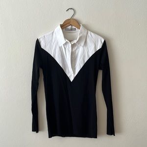 D. Exterior Women’s Black & White Designer Collared Shirt